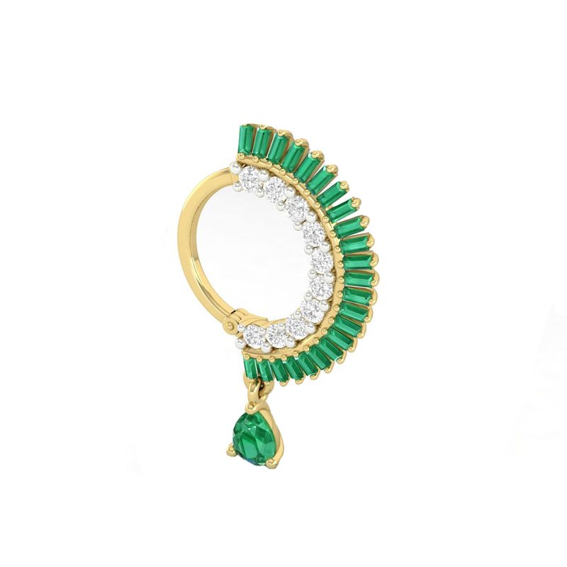 Emerald & Diamond Baguette Daith Hinged Clicker Nose Ring Jewelry
