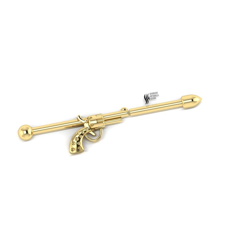 Gold Revolver Pistol Industrial Barbell Gun Scaffold Piercing Jewelry
