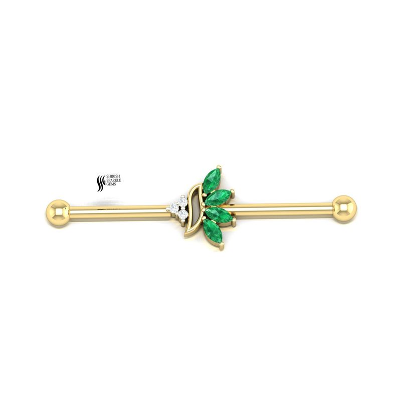 Emerald Lotus Industrial Barbell Natural Emerald and Diamond Scaffold Piercing Jewelry