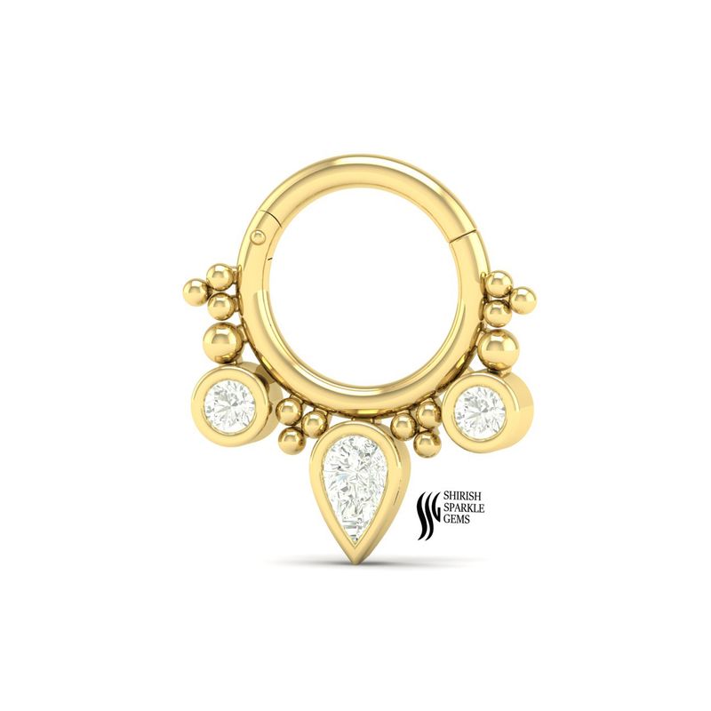 Pear & Round Diamond Bezel Vintage Style Clickerâ14k Solid Gold Nose Ring