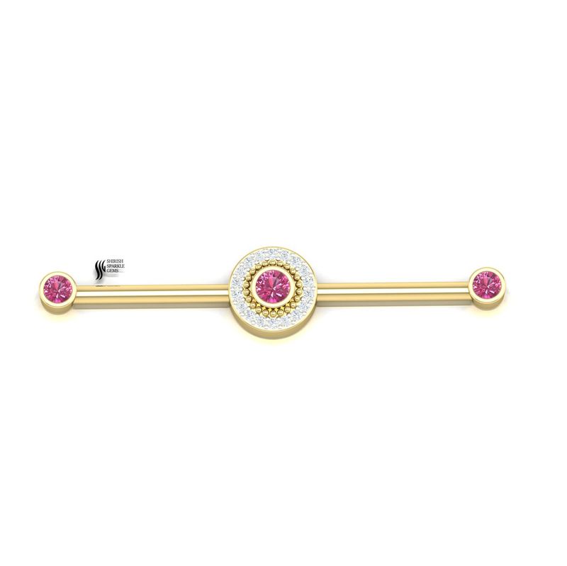 Pink Sapphire and Diamond Halo Industrial Barbell Scaffold Piercing Jewelry
