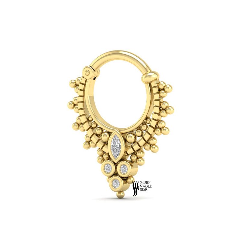 Marquise & Round Diamond Vintage Clicker Hinged Nose Ring Jewelry