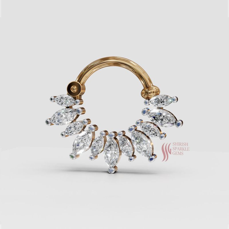 Luxury Marquise Diamond Sunburst Cluster Nose Ring Jewelry For Gift