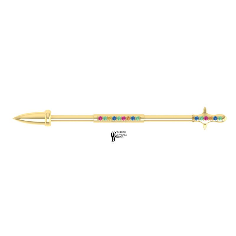 Gold Multi-Sapphire Sword Industrial Barbell Rainbow Gemstone Scaffold Piercing Gift