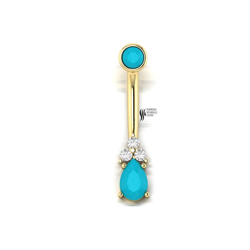 Solid Gold Pear Cut Turquoise and Lab Grown Diamond Belly Button Ring