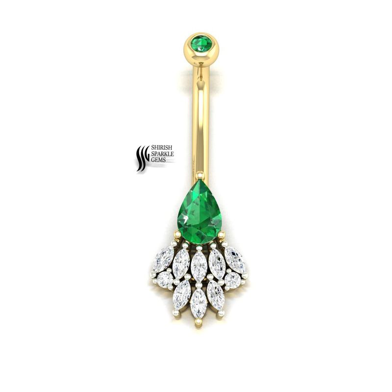 Emerald Belly Button Ring â¢ Lab Diamond Marquise Navel Ring â¢ Pear Cut Green Gemstone Body Jewelry â¢ Luxury Piercing â¢ Gift for Her