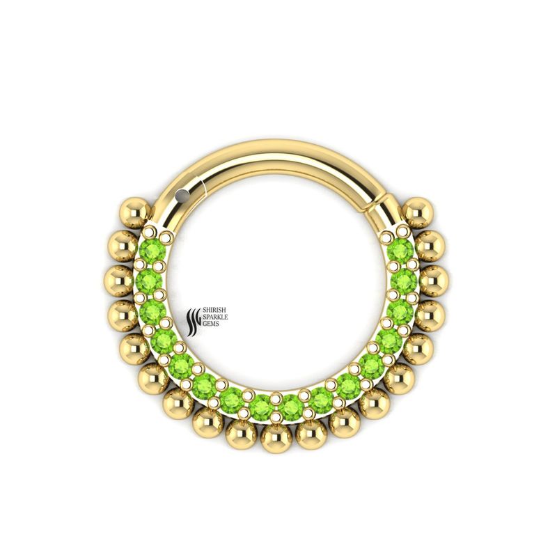 Peridot Septum Clicker Hoop â¢ Real Gold Beaded Nose Ring â¢ Green Gemstone Daith Earring â¢ Dainty Piercing Jewelry â¢ Gift for Her