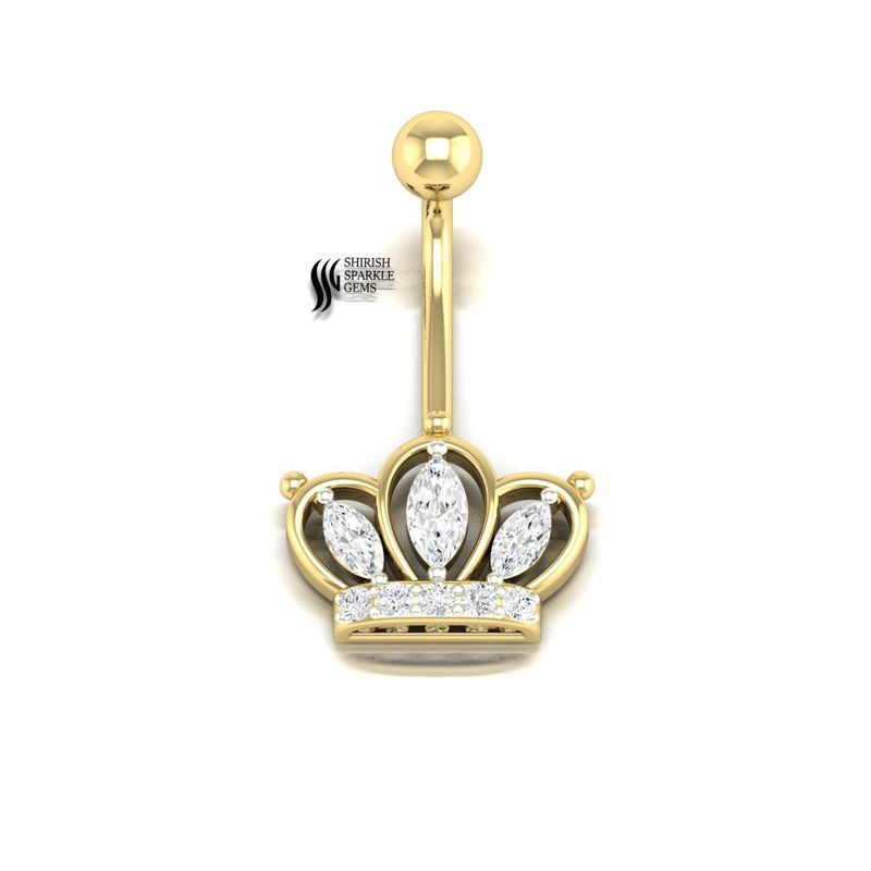 Belly Button Ring â¢ Lab Grown Diamond Tiara Navel Ring â¢ Marquise Diamond Princess Body Jewelry â¢ Real Gold Piercing â¢ Gift for Her