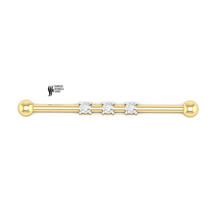 Industrial Barbell â¢ Triple Lab Diamond Scaffold Ring â¢ Real Gold Three Stone Ear Cartilage Bar â¢ Minimalist Body Jewelry â¢ 14G â¢ Gift for Her