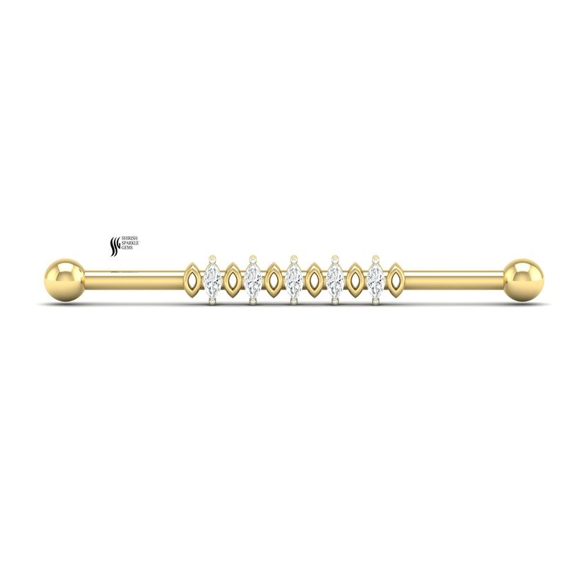 Gold Industrial Barbell â¢ Marquise Lab Diamond Scaffold Piercing â¢ Real Gold Alternating Marquise Ear Bar â¢ Luxury Body Jewelry