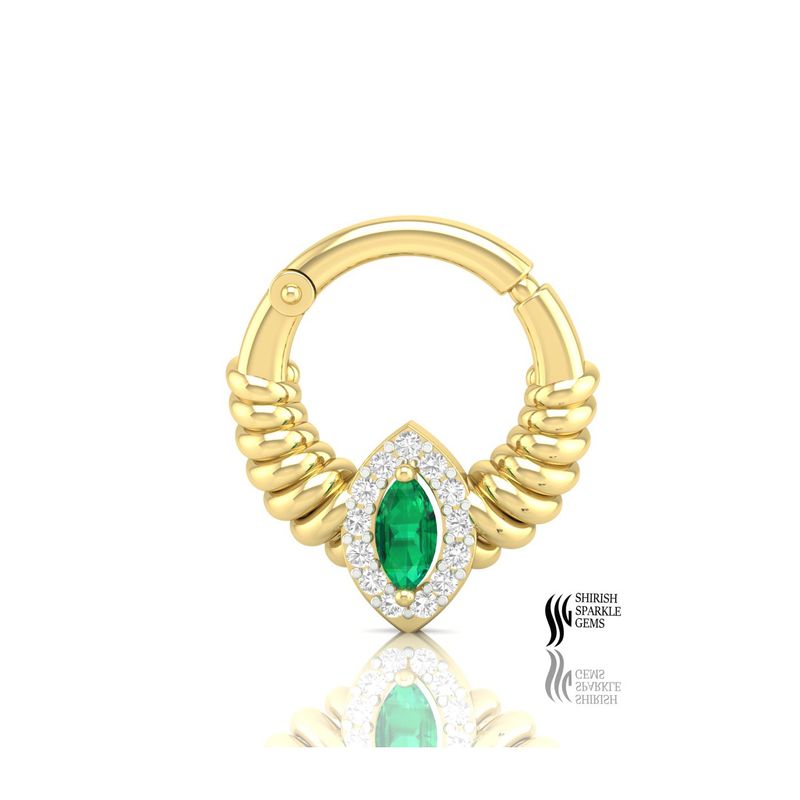 Marquise Emerald & Diamond Halo Septum Clicker | Ribbed Texture Segment Ring | Luxury Green Emerald Nose Hoop |