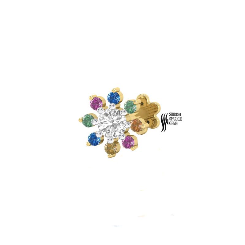 Radiant Diamond & Vibrant Multi- Sapphire Gemstone Flower Nose Stud