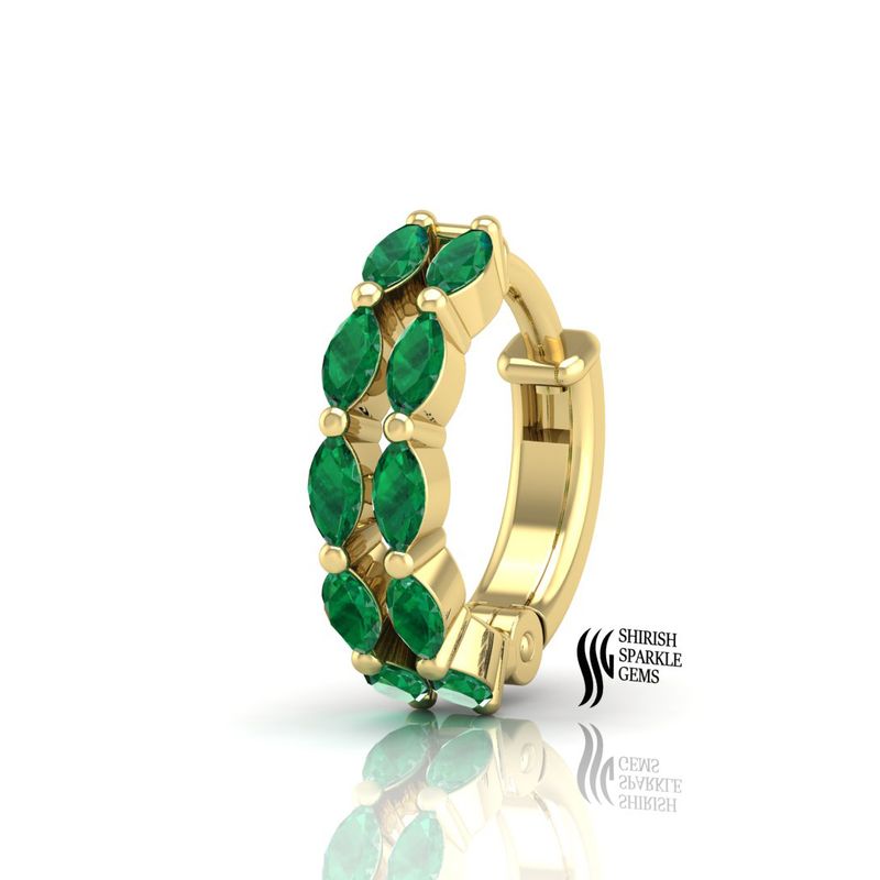 Gold Emerald Nose Ring, Double Row Marquise Emerald Clicker, Real Gold Two Row Septum Hoop, Luxury Marquise Cut Piercing Jewelry Gift