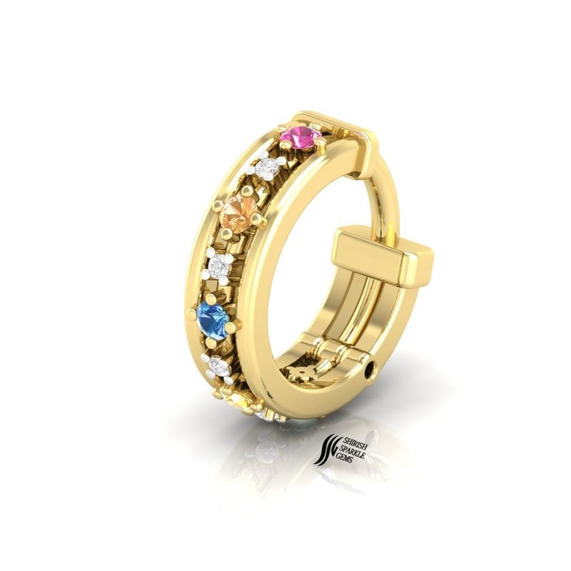 Gold Rainbow Sapphire and Diamond Nose Ring, Multi Color Gemstone Clicker, Real Gold Rainbow Septum Hoop, Luxury Pride Jewelry Gift
