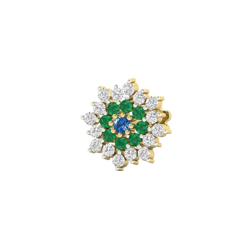 Emerald & Diamond Triple-Layer Floral Nose Stud Cluster Piercing Jewelry