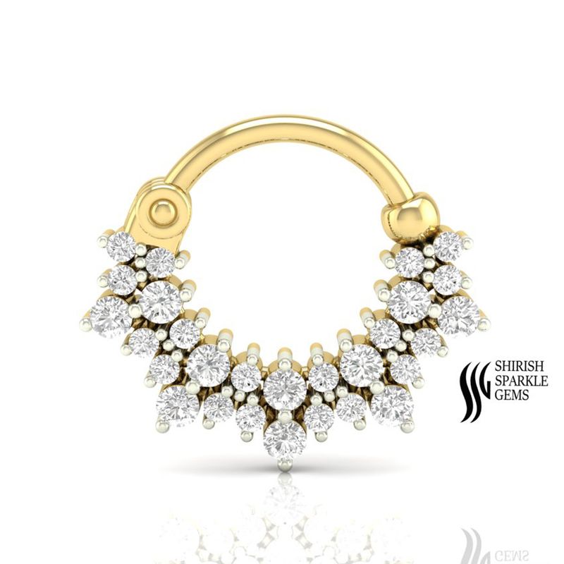 Gold Multi-Diamond Cluster Septum Clicker - Real Diamond V-Shape Nose Ring Hoop - Luxury Tiered Daith Piercing - Fine Jewelry Gift for Her