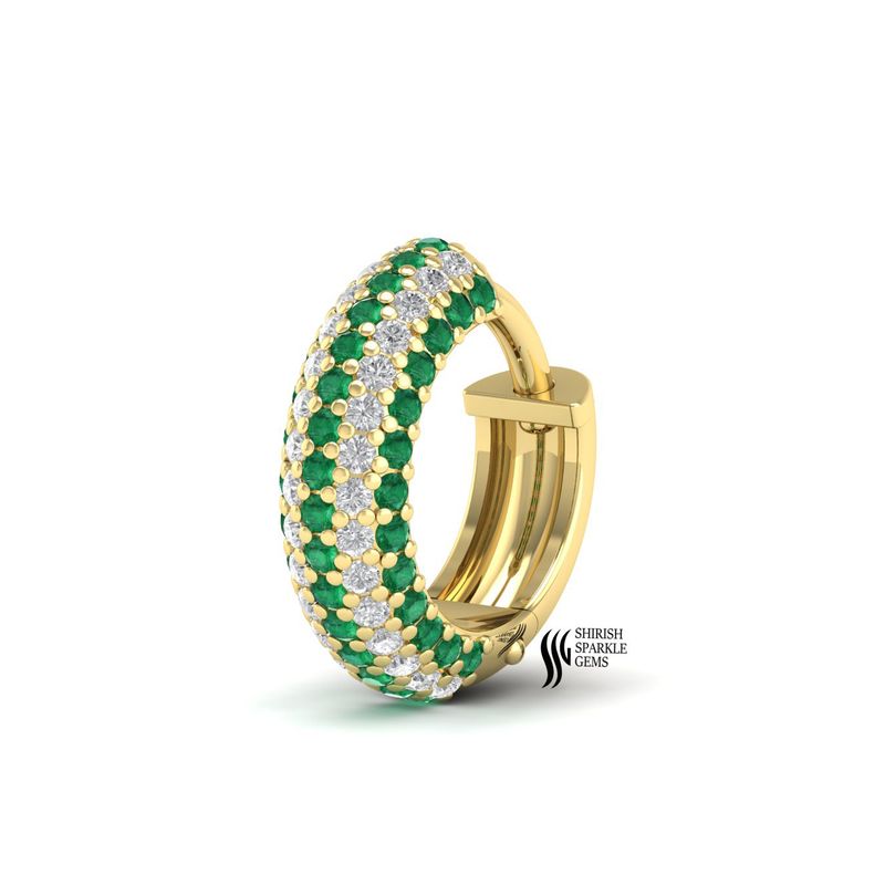 Gold Triple Row Emerald Diamond Septum Clicker - Natural Diamond PavÃ© Nose Ring Hoop - Real Emerald Daith Piercing - Luxury Fine Body Jewelry