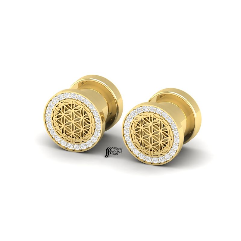 Solid Gold Diamond Flower of Life Gauges - 14k Gold Sacred Geometry Plugs - Luxury Screw-Fit Ear Tunnels