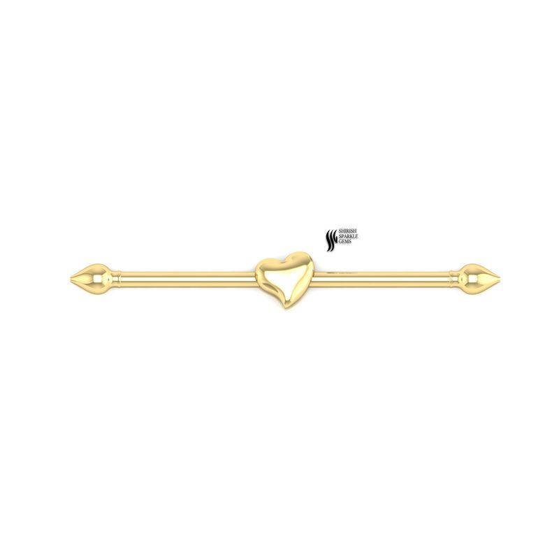 Solid 14K Gold Heart Industrial Barbell, Minimalist Puffy Heart Scaffold Piercing, 14g Gold Ear Piercing, Romantic Fine Body Jewelry Gift for Her