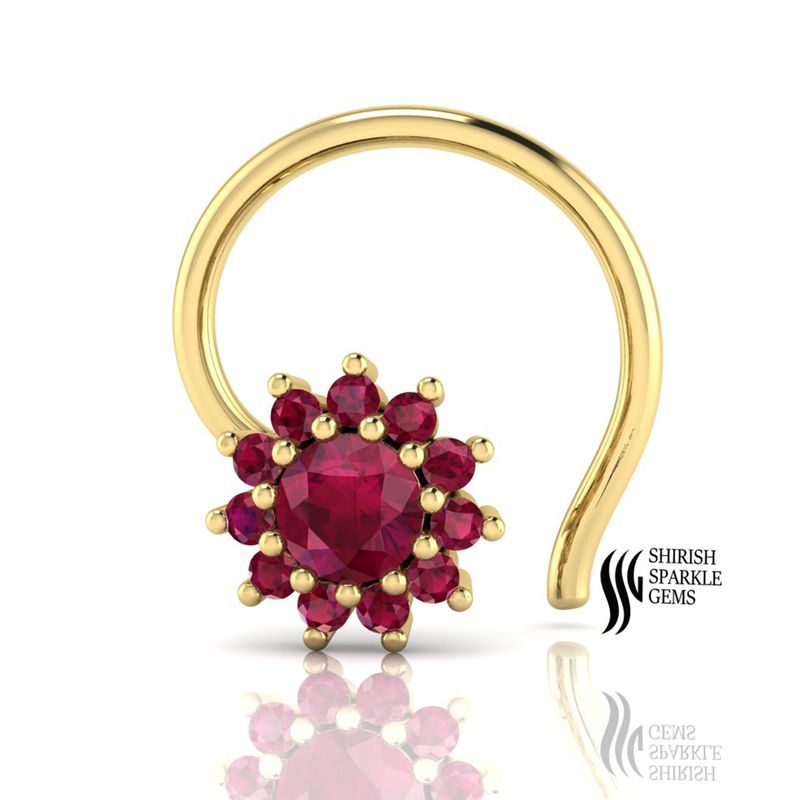 Ruby Nose Pin, Natural Ruby Flower Nose Stud, July Birthstone Piercing, Genuine Ruby Floral Nose Screw, Luxury Indian Style Jewelry Gift