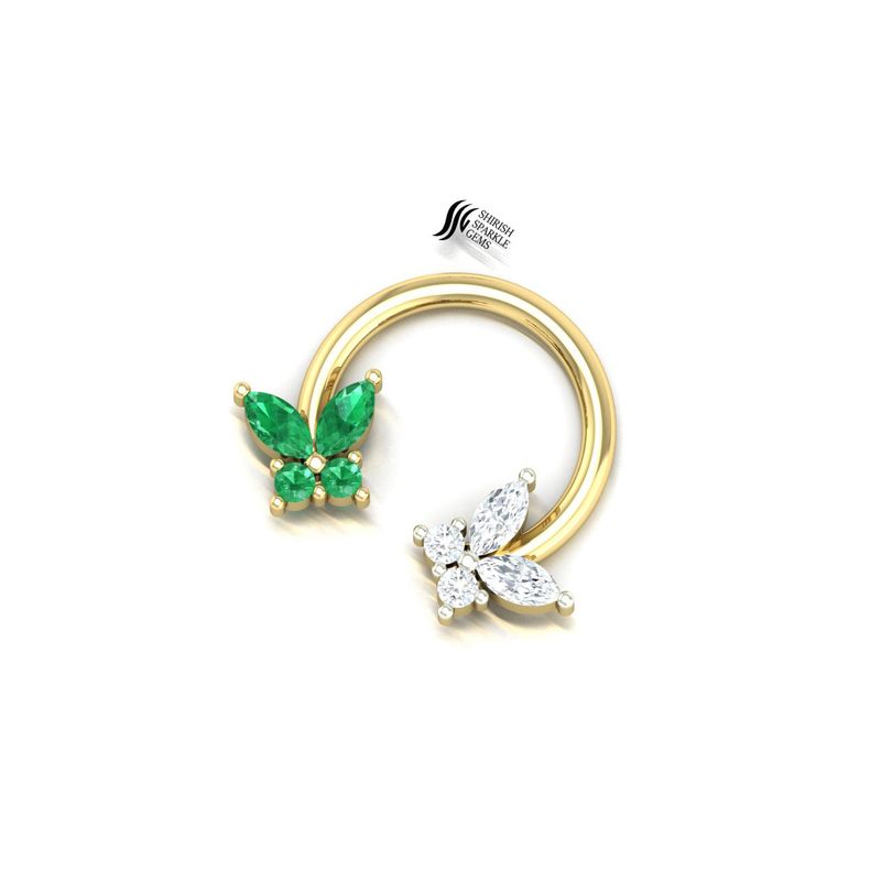 Emerald & Diamond Butterfly Classic Nose Ring Jewelry Gift For Her
