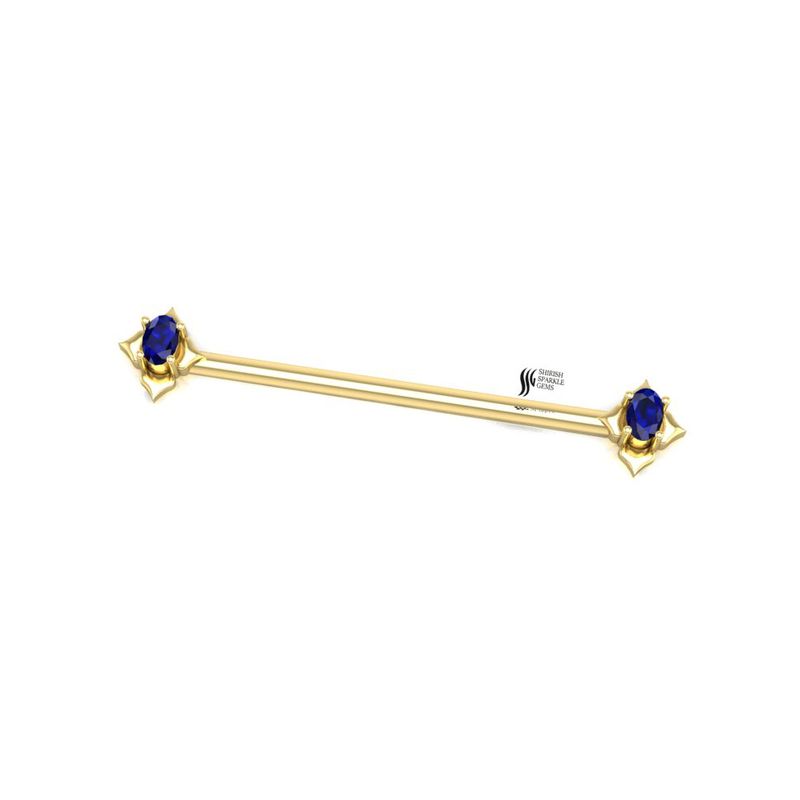 Gold Blue Sapphire Industrial Barbell, Oval Sapphire Scaffold Piercing, Genuine Sapphire Earring, Gothic Lotus Body Jewelry Gift