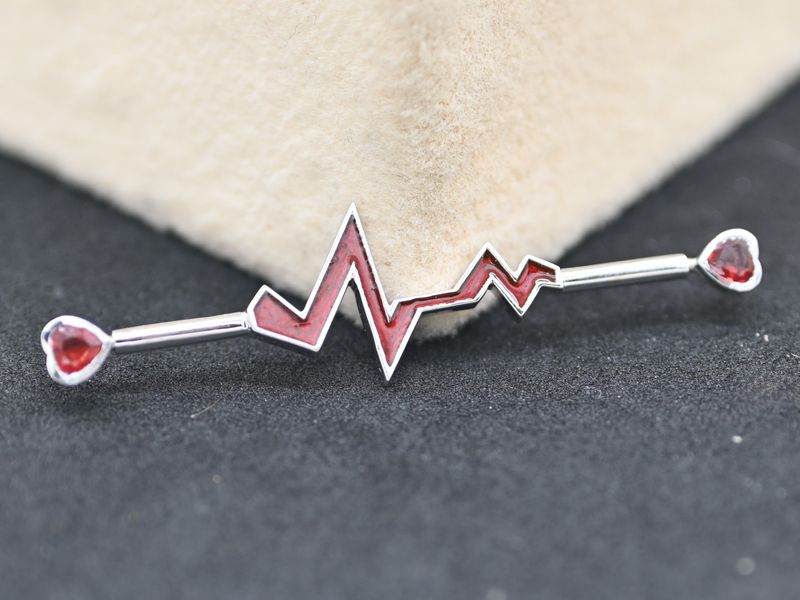 Handcrafted Ruby Industrial Barbell | Red Enamel Designer Piercing