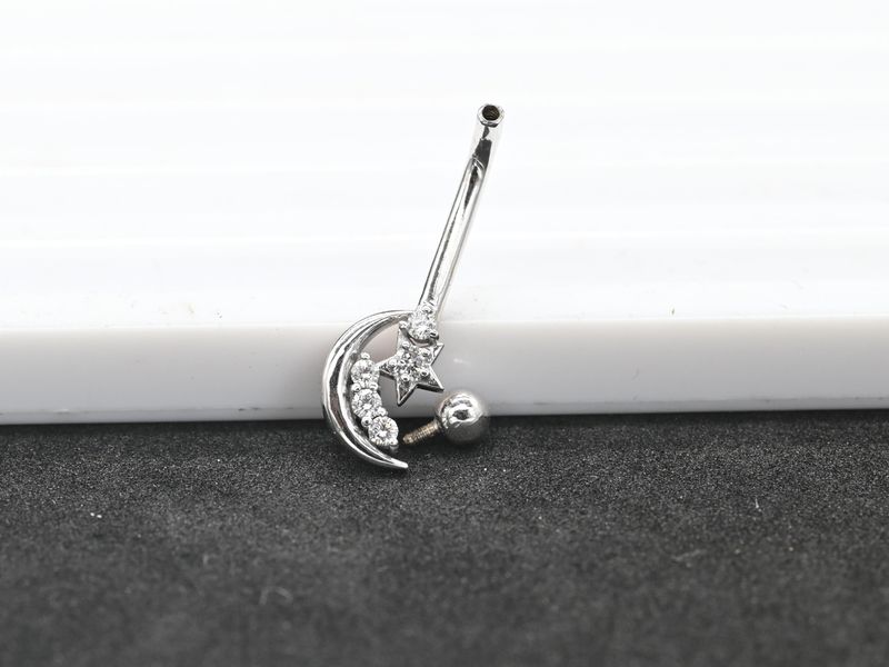 Celestial Moon Star Navel Ring | White Gold Diamond Belly Jewelry