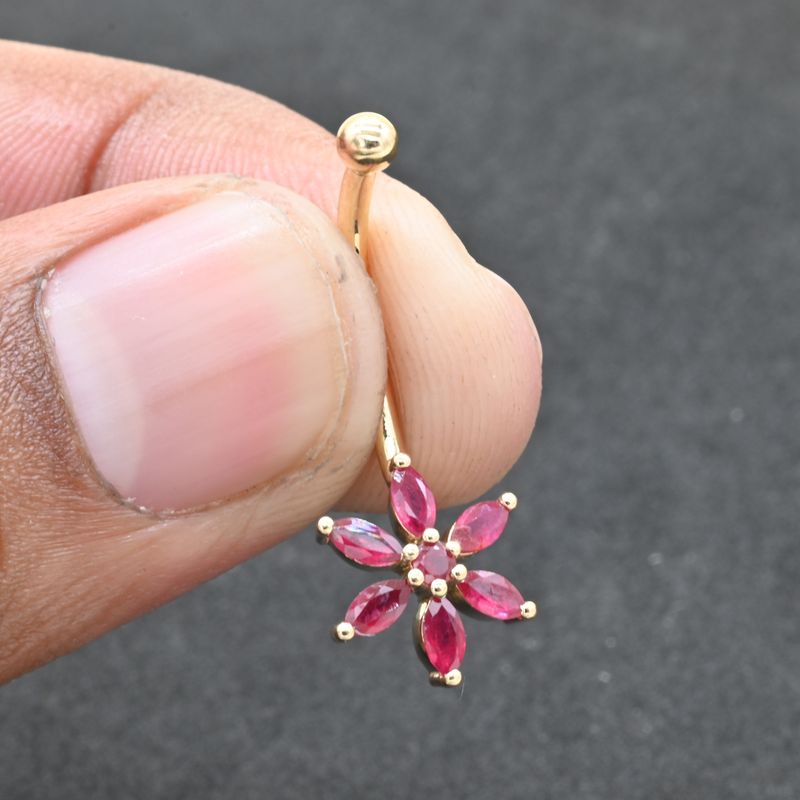Ruby Floral Belly Button Ring in Gold | Designer Navel Jewelry