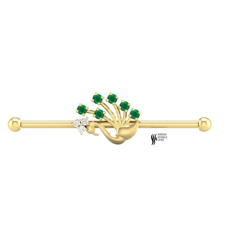 Emerald and Diamond Leaf Industrial Barbell - Nature Inspired Piercing
