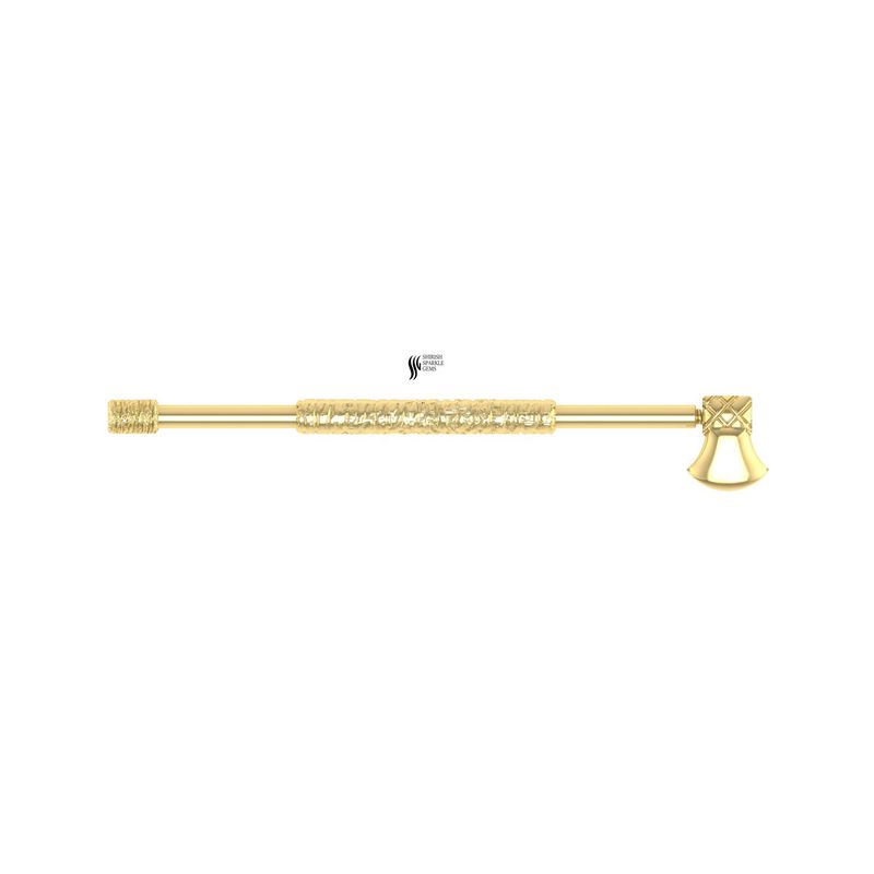 Solid Gold Industrial Barbell, 14K Gold Axe Ear Piercing, Textured Scaffold Bar, Norse Inspired Fine Body Jewelry