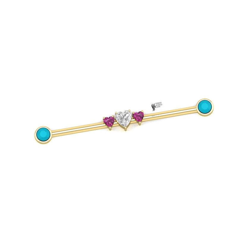 Turquoise & Heart Diamond Industrial Barbell â Pink Sapphire Heart Scaffold Piercing