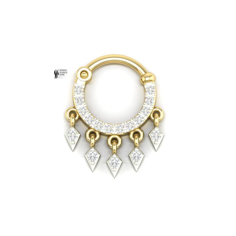 Natural Diamond Septum Clicker, Real Gold Chandelier Dangle Nose Ring