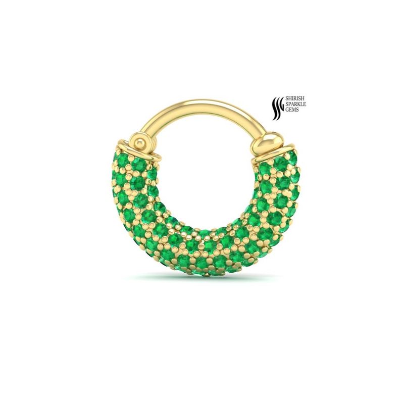 Emerald PavÃ© Septum Clicker, Real Gold Round Cut Emerald Nose Ring