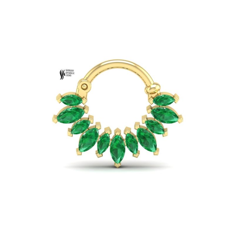 Marquise Septum Clicker, Natural Emerald Cluster Nose Ring, Jewelry
