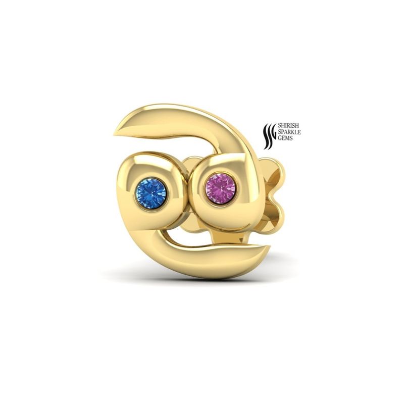 Cancer Zodiac Nose Pin in 14K Solid Gold, Blue & Pink Sapphire Astrology Stud,