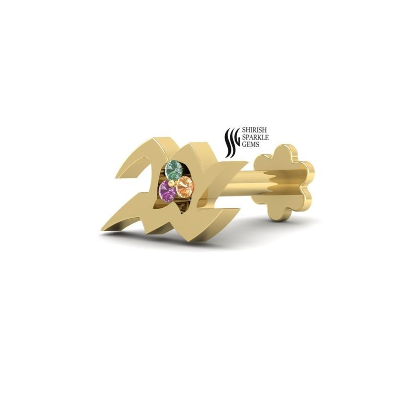 Aquarius Zodiac Nose Pin in 14K Solid Gold, Multi-Color Sapphire Astrology Stud,