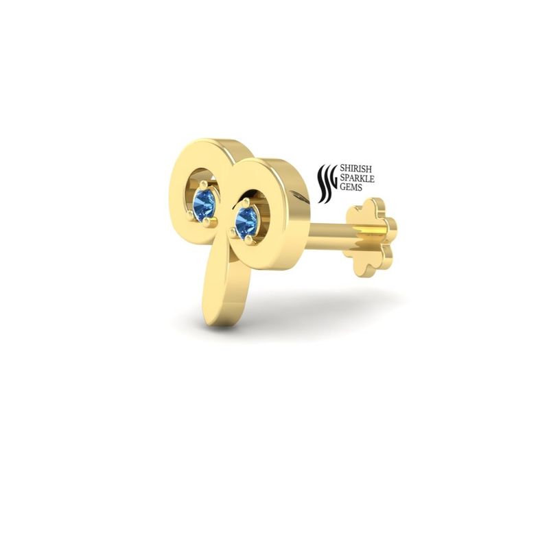 Aries Zodiac Nose Pin in 14K Solid Gold, Natural Blue Sapphire Astrology Stud,