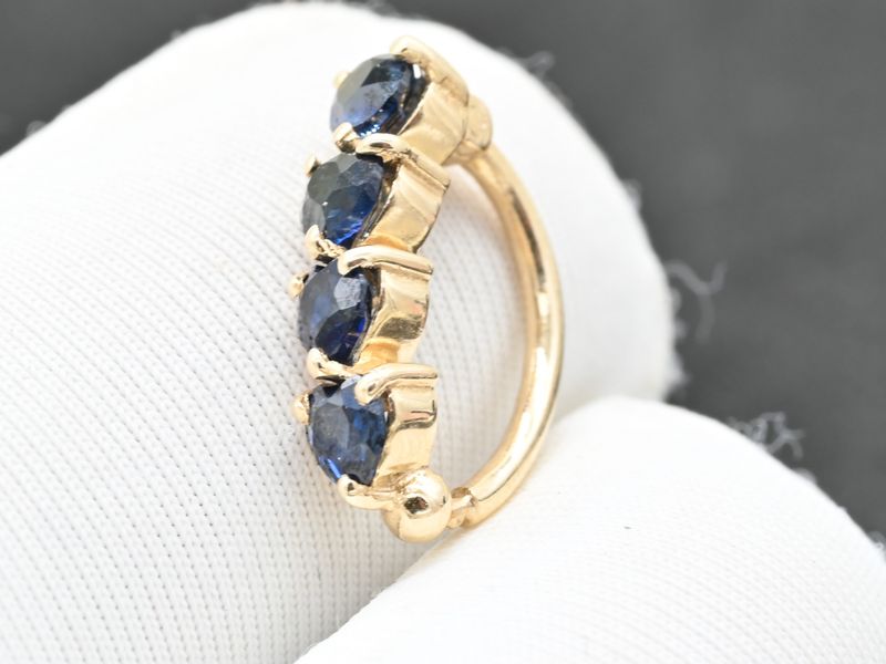 Gold Heart Belly Button Ring, Natural Blue Sapphire Navel Piercing,
