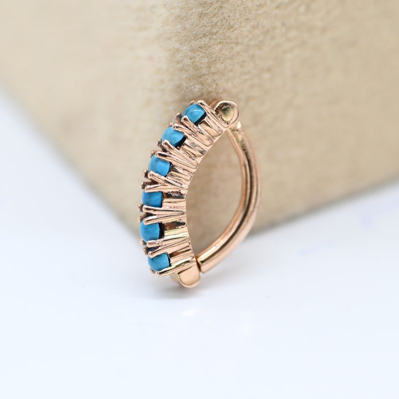 Gold Turquoise Belly Button Ring, Natural Turquoise Beaded Navel Piercing,