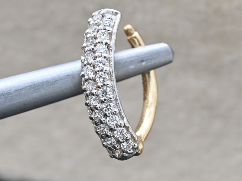 Gold Diamond Cartilage Hoop, PavÃ© Diamond Helix Piercing, Real Gold Huggie Earring,
