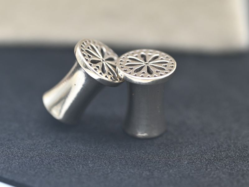 Gold Plug Earrings, Sunburst Textured Ear Gauges for Men & Women