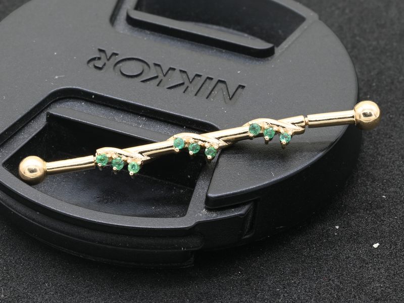 Gold Industrial Barbell - Natural Diamond & Gemstone Scaffold Earring - Luxury Fine Body Jewelry