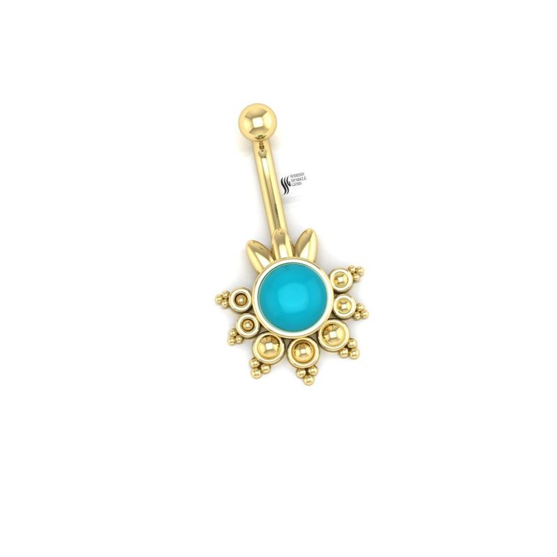 Turquoise Belly Button Ring, Natural Turquoise Navel Piercing, Luxury Boho Body Jewelry,