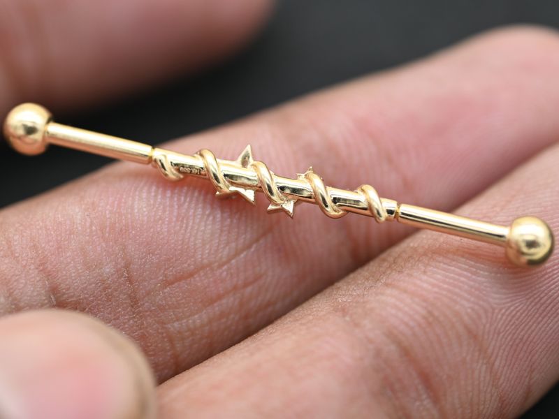 Natural Diamond Star Industrial Barbell, Celestial Vine Scaffold Earring