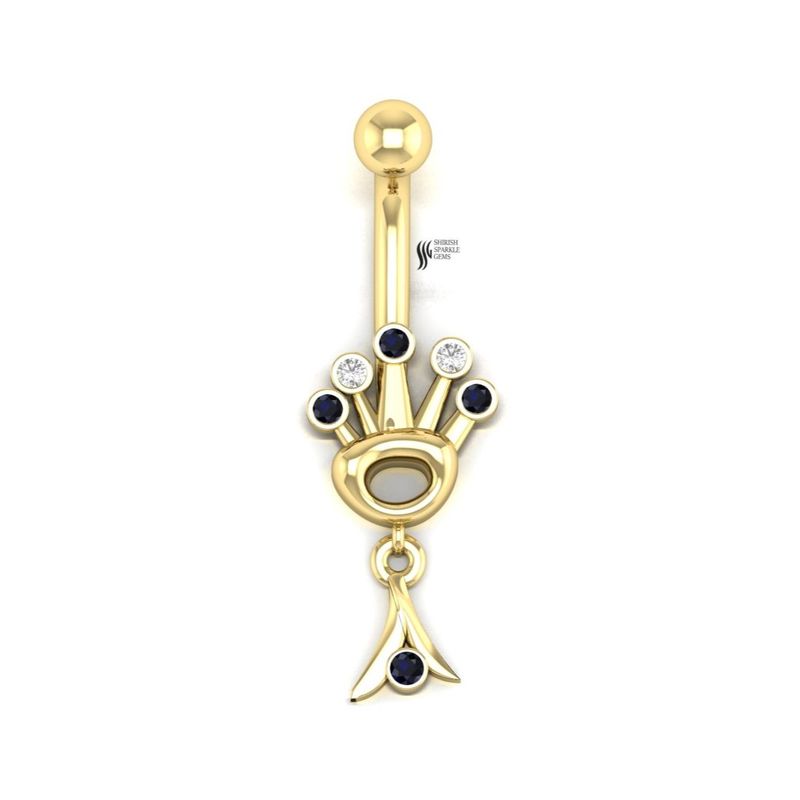 Blue Sapphire and Lab Diamond Belly Ring - Crown Cluster Navel Piercing