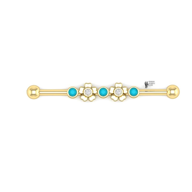 Turquoise and Lab Diamond Ring - Round Cut Turquoise Cabochon