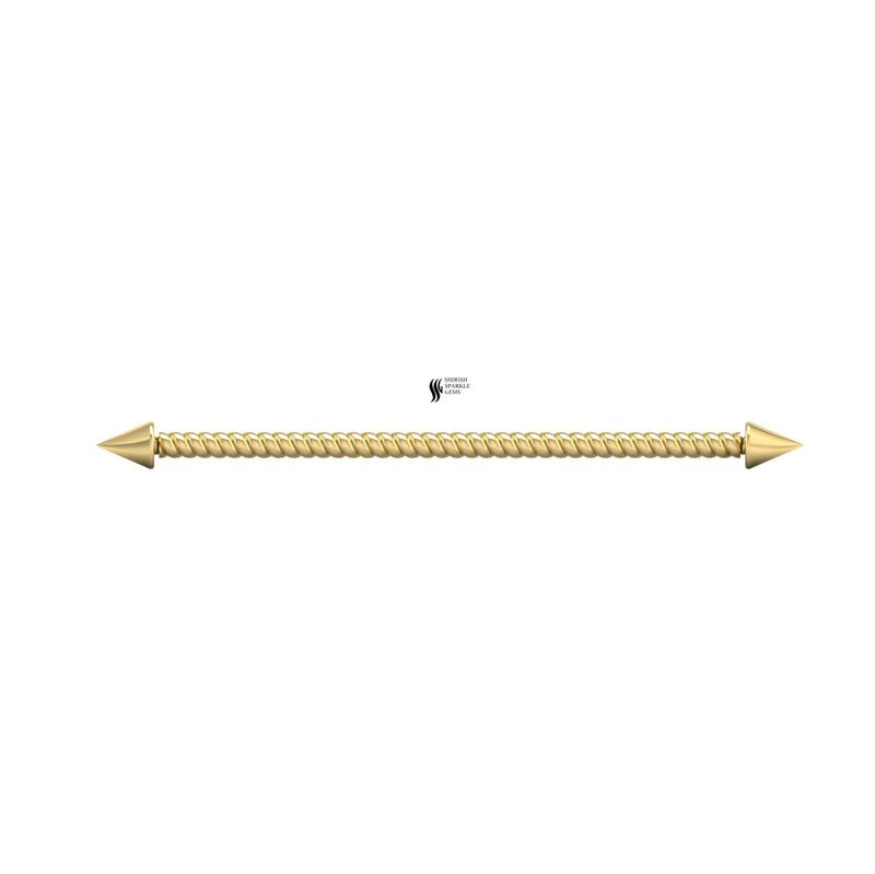 Industrial Barbell 35mm 14G Solid Gold, Twisted Straight Cartilage Bar, Spike Scaffold Piercing Jewelry