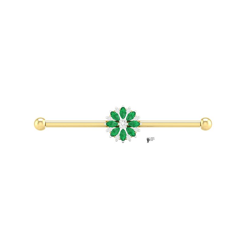 Emerald and Diamond Industrial Barbell | Floral Cluster Scaffold Piercing
