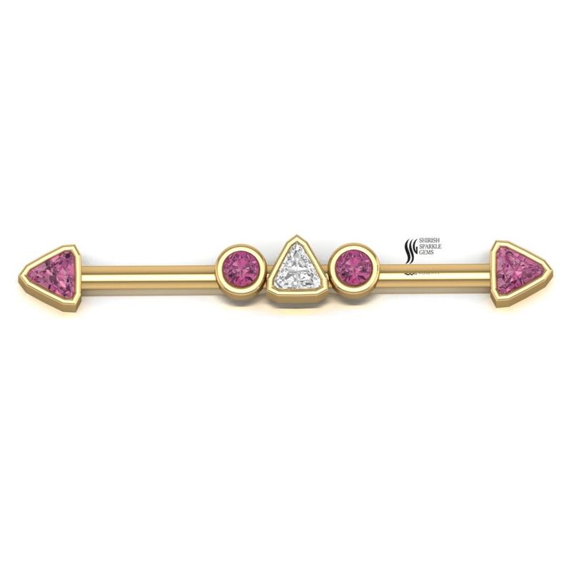 Pink Tourmaline Industrial Bar Ring | Trillion Lab Diamond Center Ear Barbell